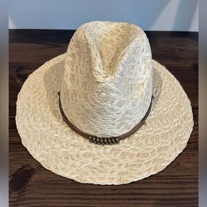 Joe’s Jeans Cream Straw Hat with Brown Band with Bronze Details